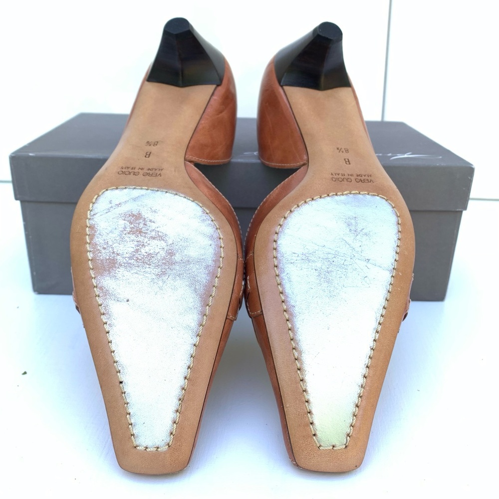 Diana Broussard Brown Leather D'Orsay Pumps 8.5 Square Toe Gold Ring Y2K Siren - Picture 9 of 10